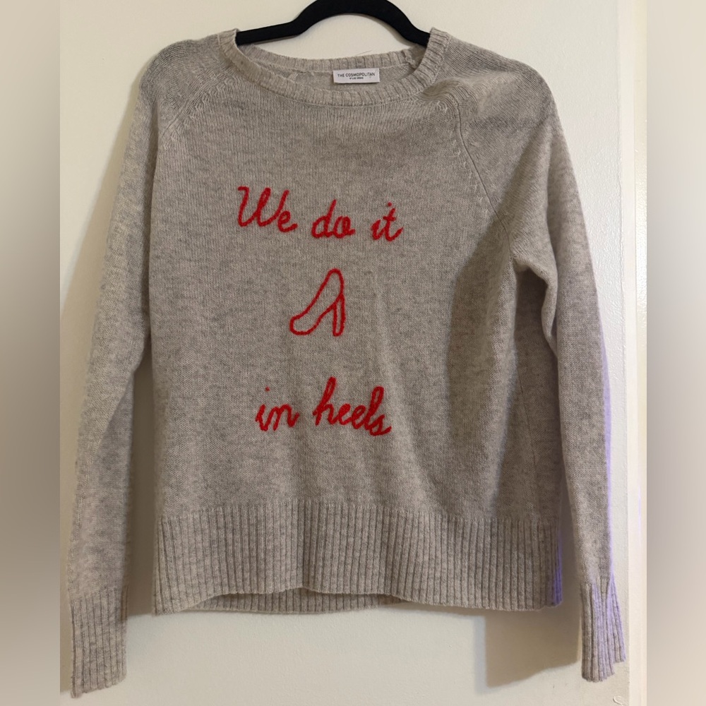 EXCLUSIVE Cosmopolitan of Las Vegas Gray Cashmere Sweater with Red Embroidery